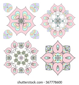 Flower circular pattern in pastel colors. A circular vector design featuring interlocked rings and acanthus leaf elements.
