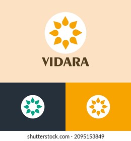 Flower circular sun logo design concept. Nature company brand logomark illustration. Can representing nature, yoga, beauty, fashion, spa.