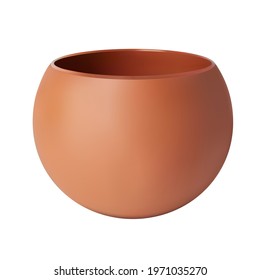 Flower clay pot. Ordinary and clean. 3D render. Vector illustration. Isolated white background.