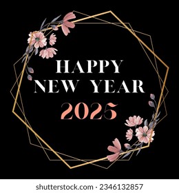 Flower clip art happy new year 2024 2025 vector illustration, pattern, background design