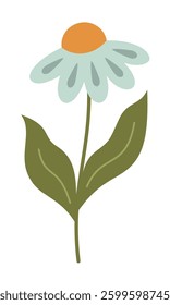 Flower clipart, cute floral hand drawn seasonal objects. Vector illustration in flat style
