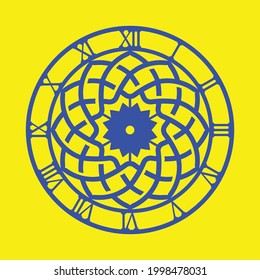 Flower clock pattern template with yellow background