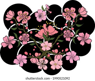 Flower and cloud vector for tattoo background.Traditional Japanese floral illustration for doodle art and coloring book on white isolated background.Chinese wave and peony flower.sakura and peony.