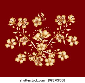 Vector de flores y nubes para el fondo del tatuaje.Ilustración floral japonesa tradicional para el arte del doodle y libro de colorido sobre fondo blanco aislado.Ola china y flor de peonía.sakura y peonía.