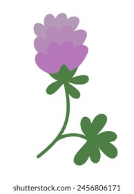 Flower clover. Purple Trefoil illustration. Flat doodle simple plant. Summer or spring element.