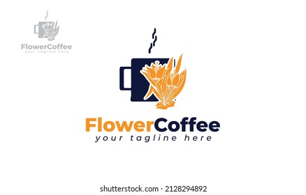Flower coffee logo design. vector