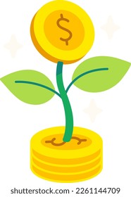 Flower coin Money profit investment income financial business Flat Style