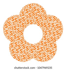 Flower collage of dollar symbols. Vector dollar pictograms are united into flower illustration.