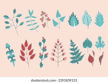 Flower collection with leaves, floral bouquets. Vector flowers. Spring art print with botanical elements. Happy Easter.  Perfect for posters, instagram posts, stickers.