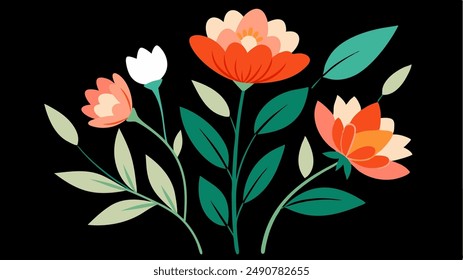 Flower collection with leaves, floral bouquets. Vector flowers. Spring art print with botanical elements. Happy Easter. Folk style. Posters for the spring holiday. icons isolated on white background.