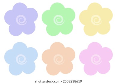 Flower collection. Multicolor inflorescences of a flowering plant. Flower head. Opened rounded petals. Opened flower bud. Color vector illustration. Isolated white background. Flat style. 