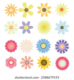 Flower collection vector set, Colorful Flower Botanical Vector Illustration