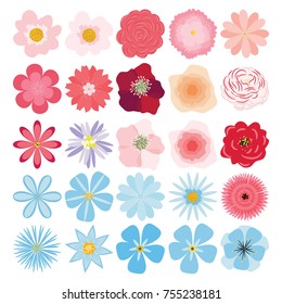 Colección de flores. Conjunto vectorial de plantas, flores y hierbas.