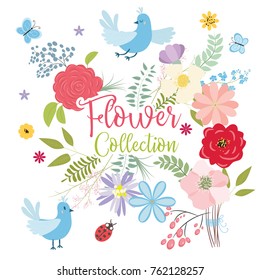 Flower collection. Vector set of plants, flowers and herbs.