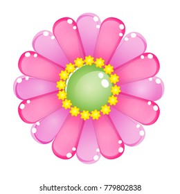 Flower color pink glossy jelly icon set. 2d asset for user interface GUI in mobile application or casual video game. Vector for web or game design. Decorative GUI elements, Cartoon colorful button set