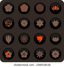Flower color vector icons on dark background for user interface design