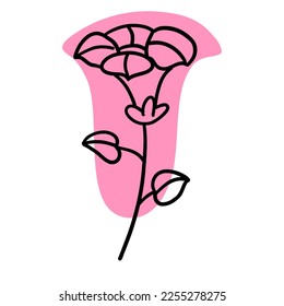 Flower with colorful brush in flat doodle cartoon style. Vector illustration isolated on white background.