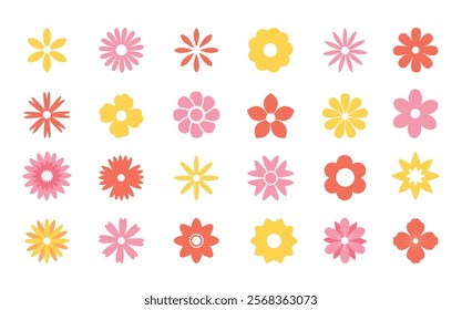 Flower colorful drawing clipart set. Spring flowers multicolored clip art collection like daffodil, chamomile, daisy, narcissus and crocus flat elements. Vector illustration spring floral set.  
