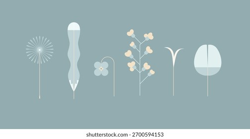 Flower colorful elements collection drawing with light color on blue background