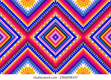 Flower colorful Geometric ikat ethnic seamless pattern oriental traditional in tribal.Design for background,carpet,Batik,cover,textile,wallpaper,clothing,wrapping,Vector illustration.embroidery style.