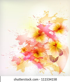  flower in  colorful ink splattered background