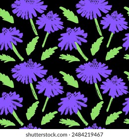Blume buntes nahtloses Muster in abstraktem Stil auf schwarzem Hintergrund. botanisch   Illustration mit Blumenmuster Vektorgrafik für modernes Design.Trendy Blumendruck.