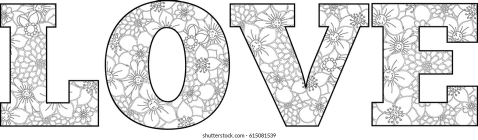 flower coloring book page love