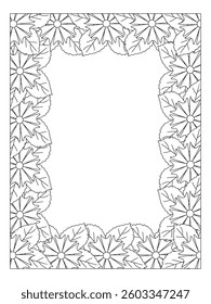 Flower Coloring Border page for Adults. Page for coloring book. Outline flowers. Doodles in black and white. Vector black and white coloring page for coloring book. 