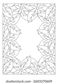 Flower Coloring Border page for Adults. Page for coloring book. Outline flowers. Doodles in black and white. Vector black and white coloring page for coloring book. 