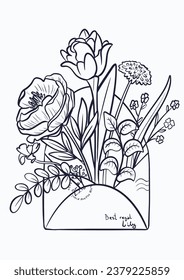Flower Coloring. Composition with flowers in a letter.  