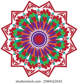 Flower coloring mandala art, Flower mandala, Vector art