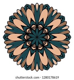 Flower Coloring Mandala. Decorative Elements. Oriental Pattern, Vector Illustration. Indian, Moroccan, Mystic, Ottoman Motifs. Brown, turquise color.