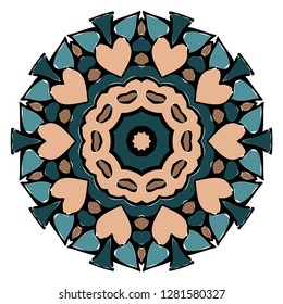 Flower Coloring Mandala. Decorative Elements. Oriental Pattern, Vector Illustration. Indian, Moroccan, Mystic, Ottoman Motifs. Brown, turquise color.