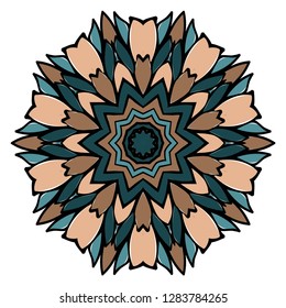 Flower Coloring Mandala. Decorative Elements. Oriental Pattern, Vector Illustration. Indian, Moroccan, Mystic, Ottoman Motifs. Brown, turquise color.
