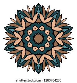Flower Coloring Mandala. Decorative Elements. Oriental Pattern, Vector Illustration. Indian, Moroccan, Mystic, Ottoman Motifs. Brown, turquise color.