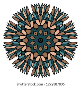 Flower Coloring Mandala. Decorative Elements. Oriental Pattern, Vector Illustration. Indian, Moroccan, Mystic, Ottoman Motifs. Brown, turquise color.