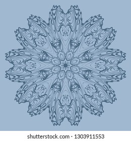 Flower Coloring Mandala. Decorative Elements. Vector Illustration. Oriental Pattern, Indian, Moroccan, Mystic, Ottoman Motifs. Blue pastel color.