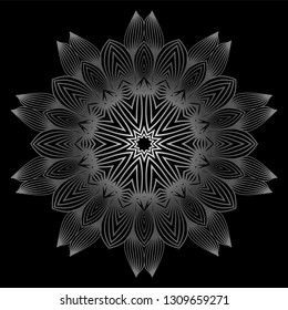 Flower Coloring Mandala. Decorative Elements. Oriental Pattern, Vector Illustration. Indian, Moroccan, Mystic, Ottoman Motifs. Black white grey color.