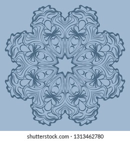 Flower Coloring Mandala. Decorative Elements. Vector Illustration. Oriental Pattern, Indian, Moroccan, Mystic, Ottoman Motifs. Blue pastel color.