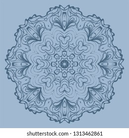 Flower Coloring Mandala. Decorative Elements. Vector Illustration. Oriental Pattern, Indian, Moroccan, Mystic, Ottoman Motifs. Blue pastel color.