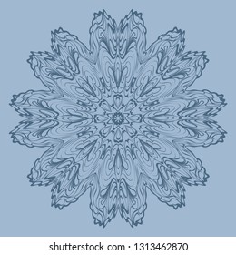 Flower Coloring Mandala. Decorative Elements. Vector Illustration. Oriental Pattern, Indian, Moroccan, Mystic, Ottoman Motifs. Blue pastel color.