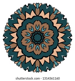 Flower Coloring Mandala. Decorative Elements. Oriental Pattern, Vector Illustration. Indian, Moroccan, Mystic, Ottoman Motifs. Brown, turquise color.