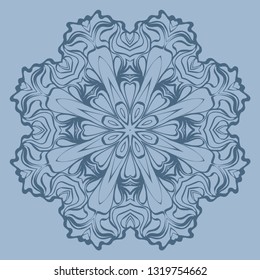Flower Coloring Mandala. Decorative Elements. Vector Illustration. Oriental Pattern, Indian, Moroccan, Mystic, Ottoman Motifs. Blue pastel color.