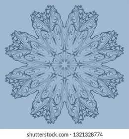 Flower Coloring Mandala. Decorative Elements. Vector Illustration. Oriental Pattern, Indian, Moroccan, Mystic, Ottoman Motifs. Blue pastel color.