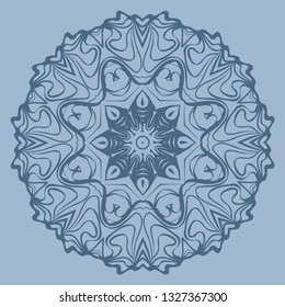 Flower Coloring Mandala. Decorative Elements. Vector Illustration. Oriental Pattern, Indian, Moroccan, Mystic, Ottoman Motifs. Blue pastel color.