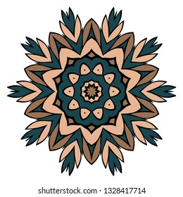 Flower Coloring Mandala. Decorative Elements. Oriental Pattern, Vector Illustration. Indian, Moroccan, Mystic, Ottoman Motifs. Brown, turquise color.