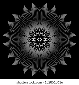 Flower Coloring Mandala. Decorative Elements. Oriental Pattern, Vector Illustration. Indian, Moroccan, Mystic, Ottoman Motifs. Black white grey color.
