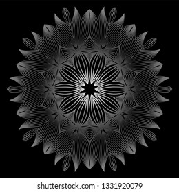 Flower Coloring Mandala. Decorative Elements. Oriental Pattern, Vector Illustration. Indian, Moroccan, Mystic, Ottoman Motifs. Black white grey color.