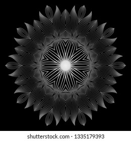 Flower Coloring Mandala. Decorative Elements. Oriental Pattern, Vector Illustration. Indian, Moroccan, Mystic, Ottoman Motifs. Black white grey color.