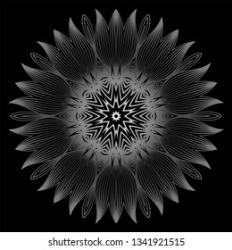 Flower Coloring Mandala. Decorative Elements. Oriental Pattern, Vector Illustration. Indian, Moroccan, Mystic, Ottoman Motifs. Black white grey color.